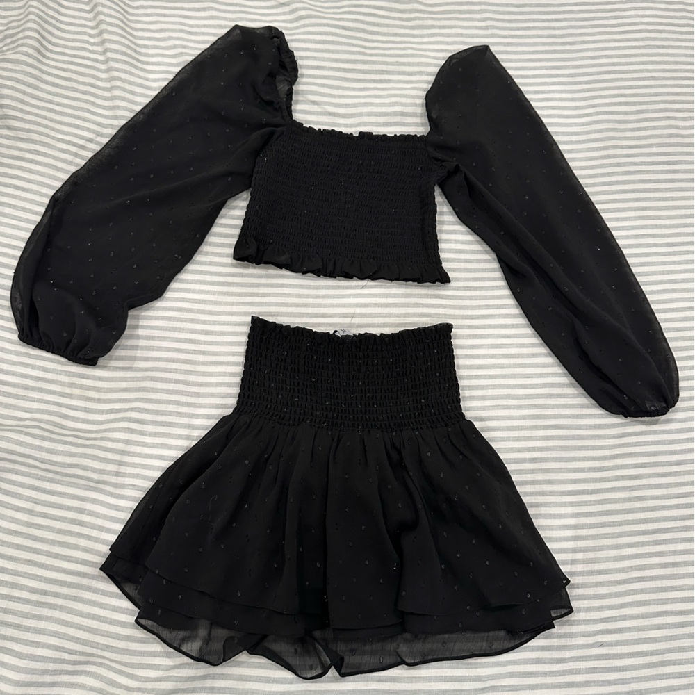 Blue Life Black Smocked Off-Shoulder and skort set